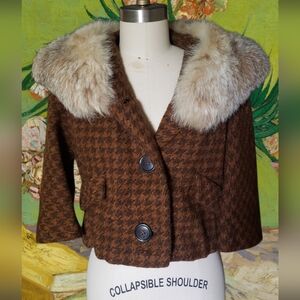 Vintage 1960's Cropped Fur 3/4 Sleeve Jacket Medium Large